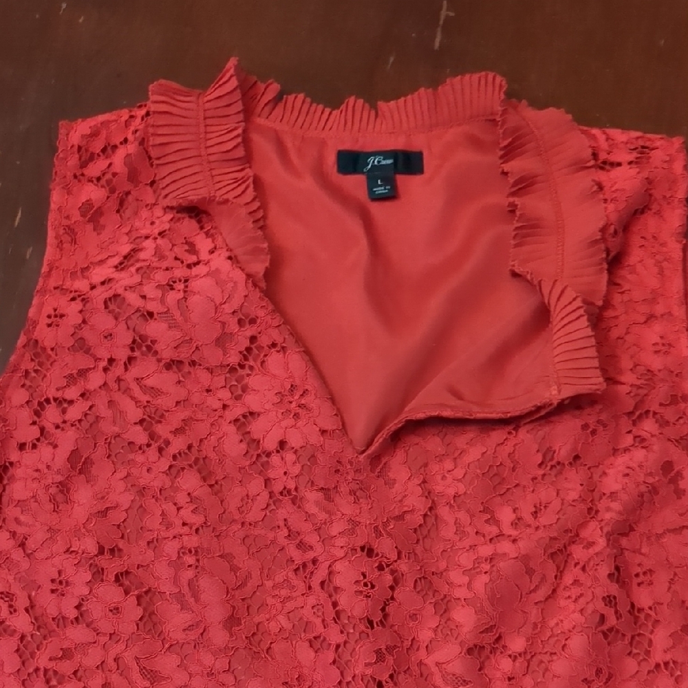 J. Crew Women's Vibrant Red Lace Blouse